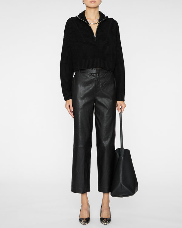 STAUD Cropped Hampton Cashmere Sweater in Black