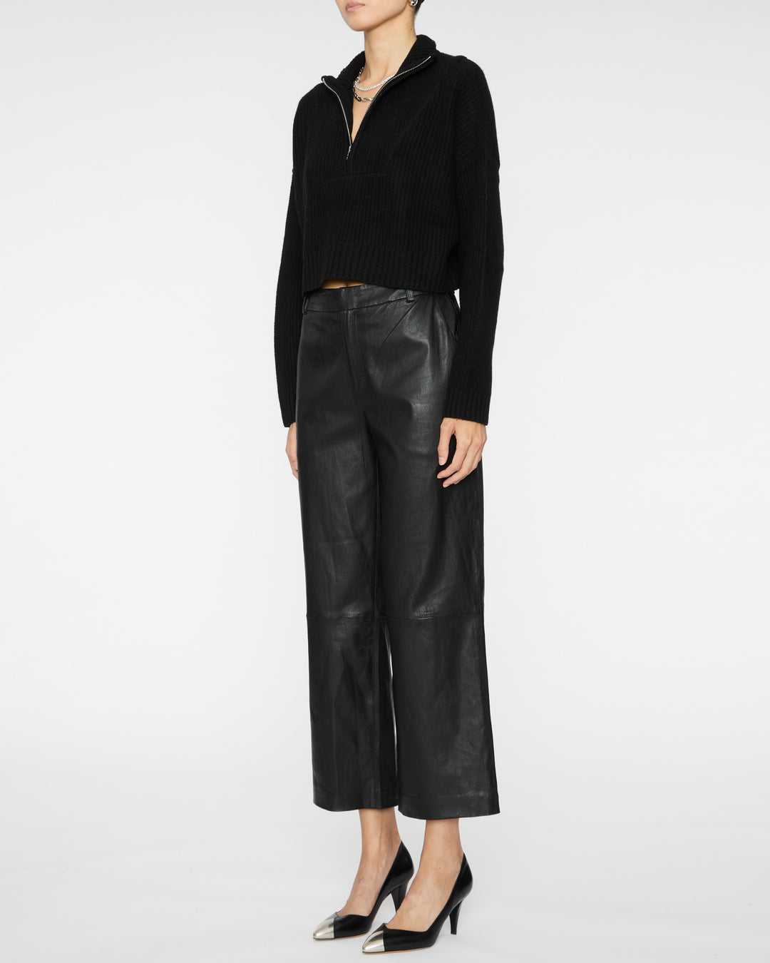 STAUD Cropped Hampton Cashmere Sweater in Black