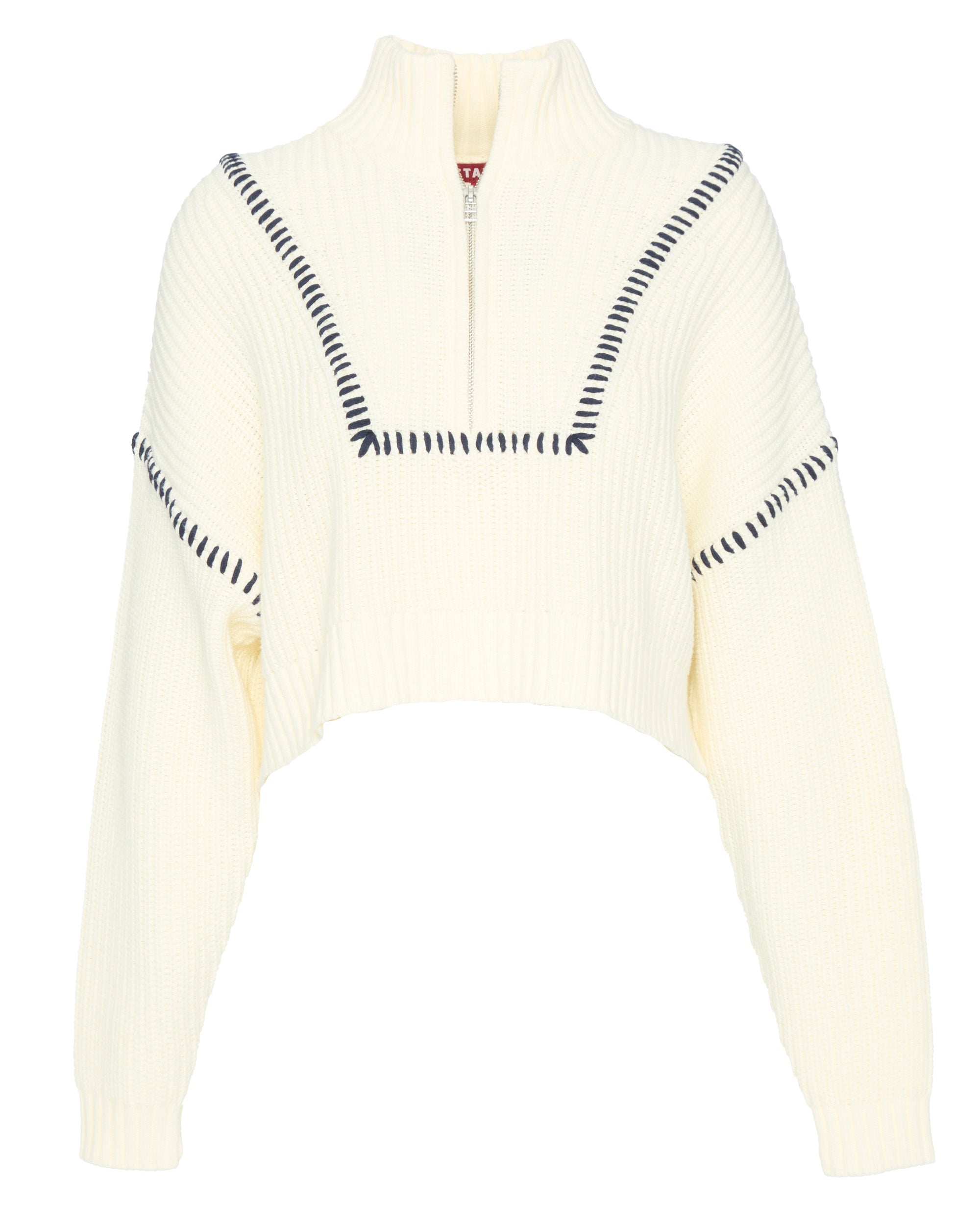 STAUD Cropped Hampton Sweater in Ivory/Navy– Capsule Shop