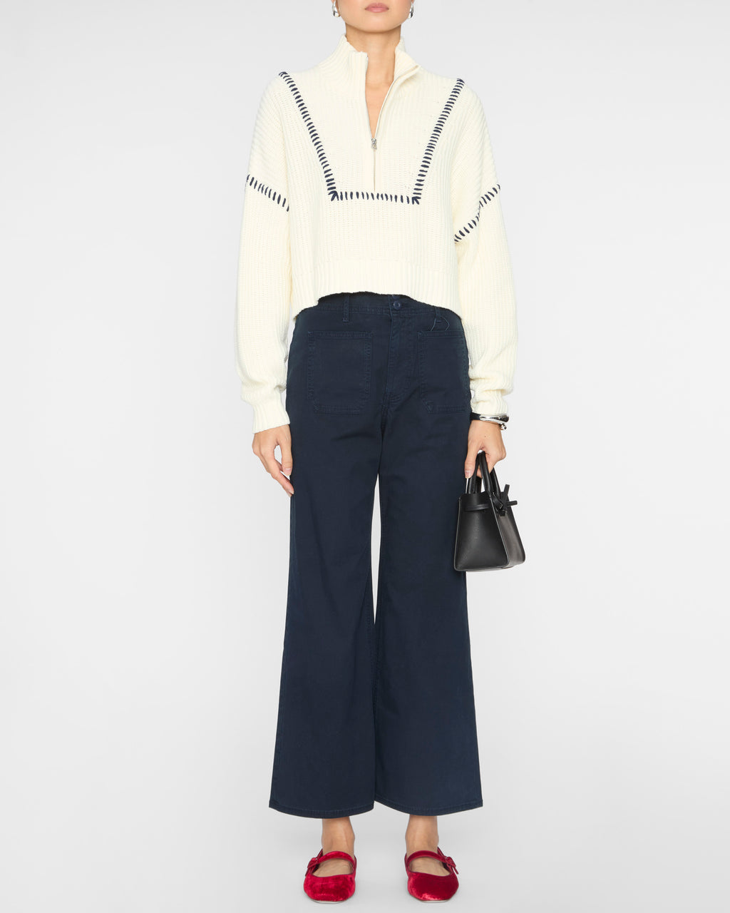 Cropped Hampton Sweater in Ivory/Navy - 20% OFF EDITOR'S PICKS