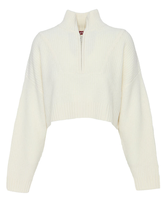 STAUD Cropped Hampton Cashmere Sweater in Ivory