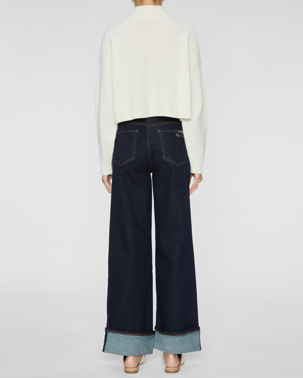 STAUD Cropped Hampton Cashmere Sweater in Ivory