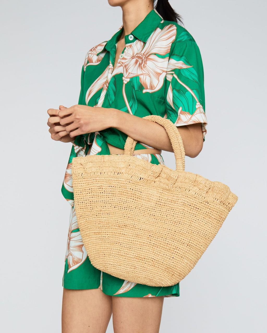 Cyrus Natural Woven Tote with Ruffle