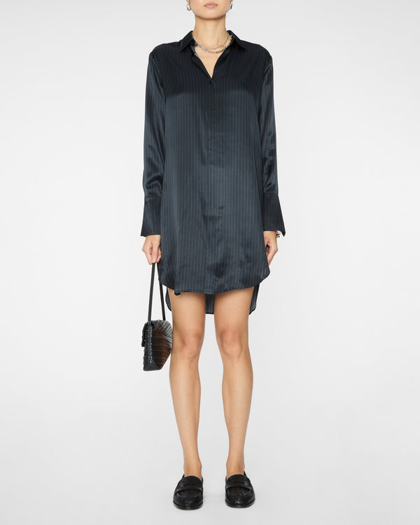 CATHERINEGEE Daria Shirt Dress in Navy Pinstripe