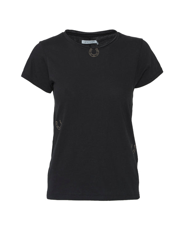CATHERINEGEE Embroidered Cotton T-Shirt in Black Horseshoe