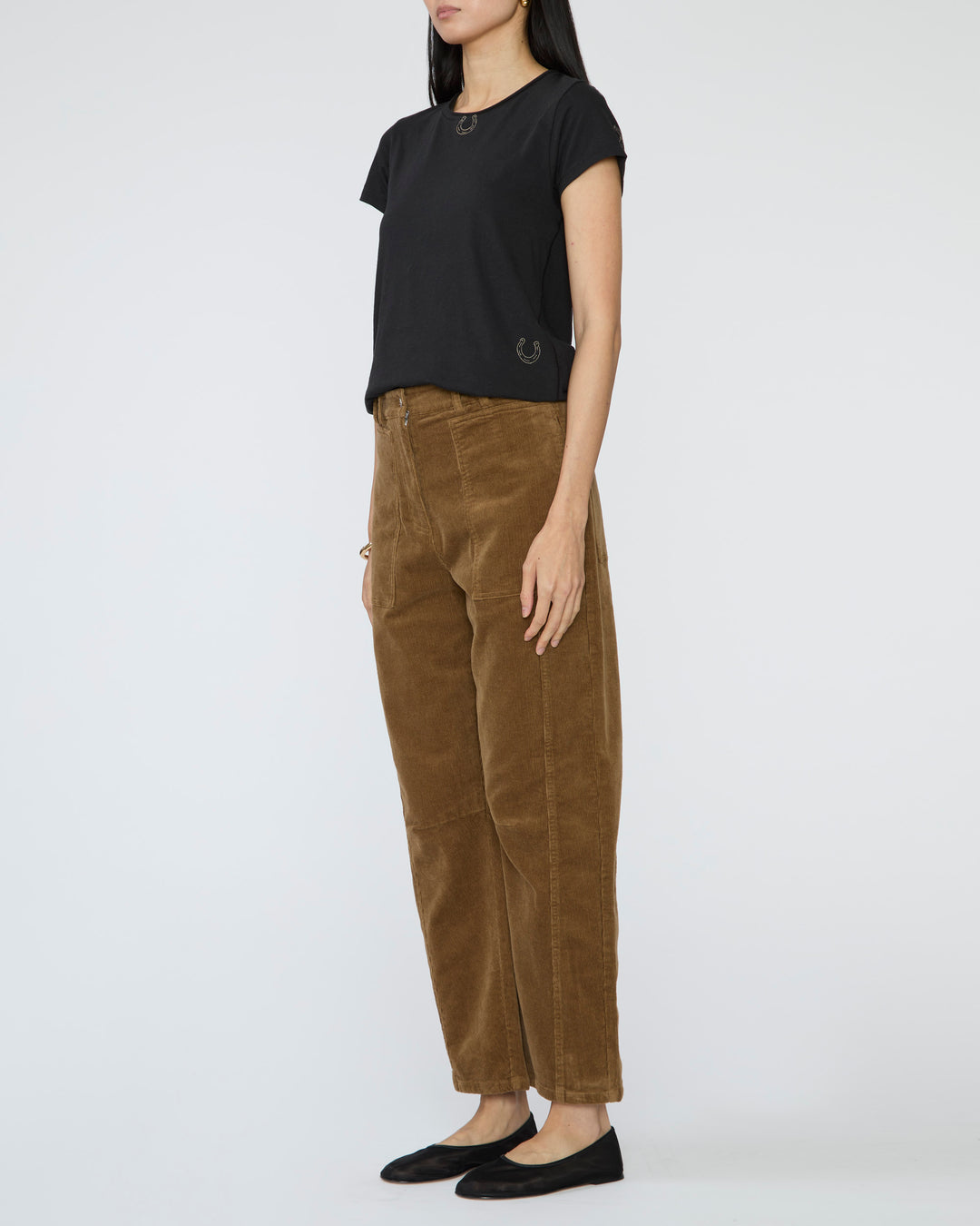 CATHERINEGEE Embroidered Cotton T-Shirt in Black Horseshoe