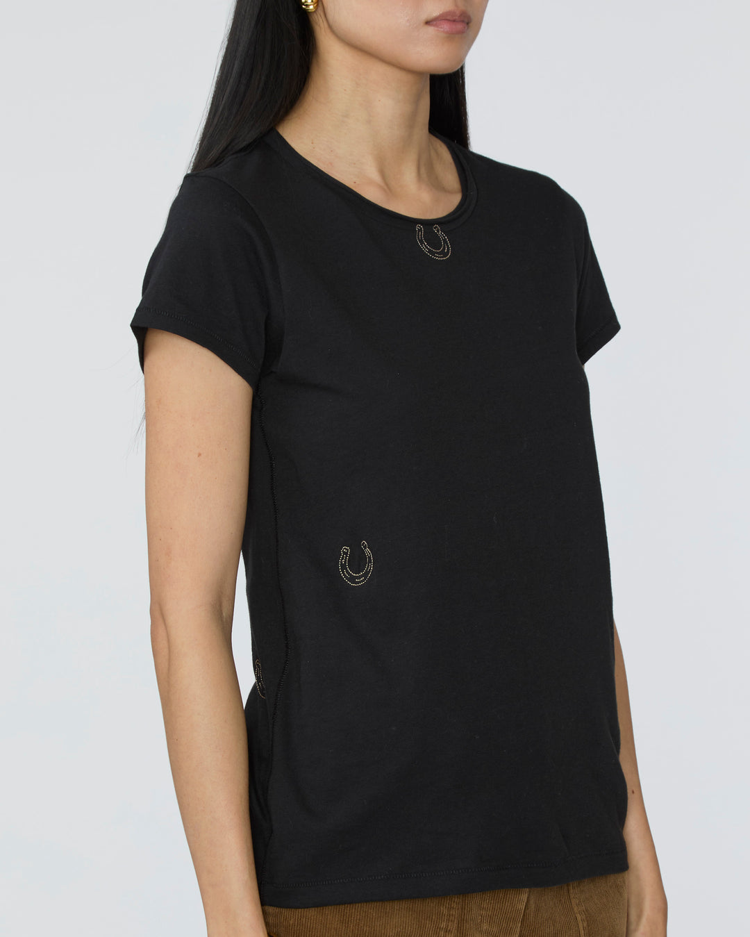 CATHERINEGEE Embroidered Cotton T-Shirt in Black Horseshoe