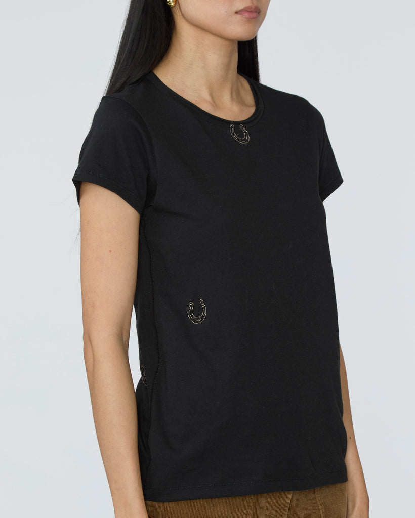 CATHERINEGEE Embroidered Cotton T-Shirt in Black Horseshoe