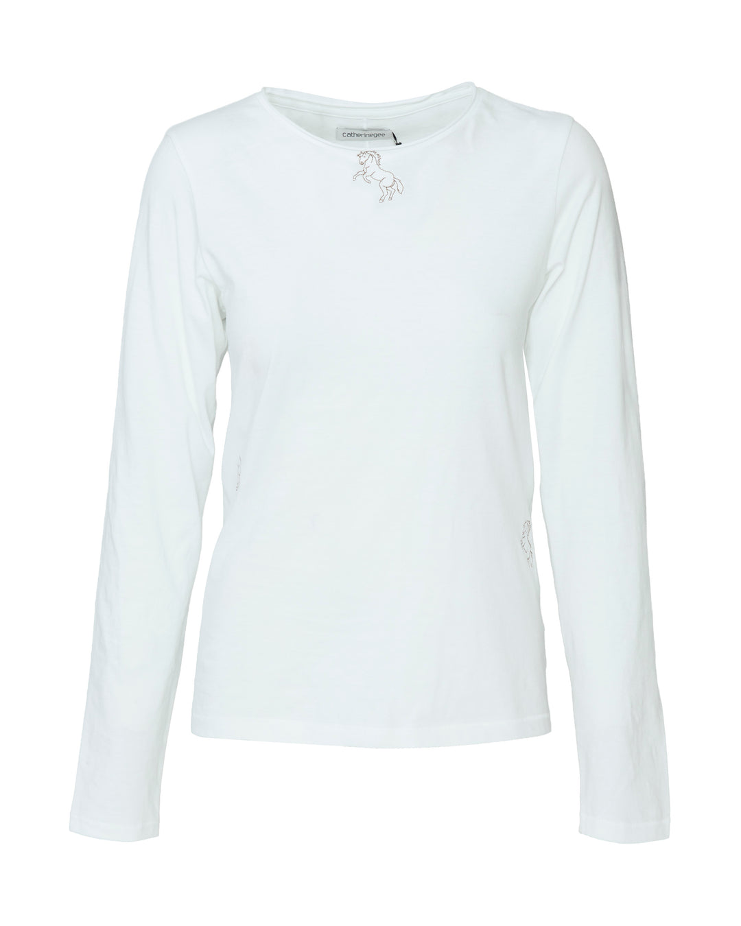 CATHERINEGEE Embroidered Cotton Long Sleeve T-Shirt in Horse
