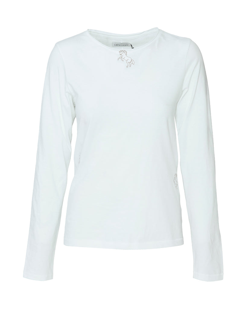 CATHERINEGEE Embroidered Cotton Long Sleeve T-Shirt in Horse