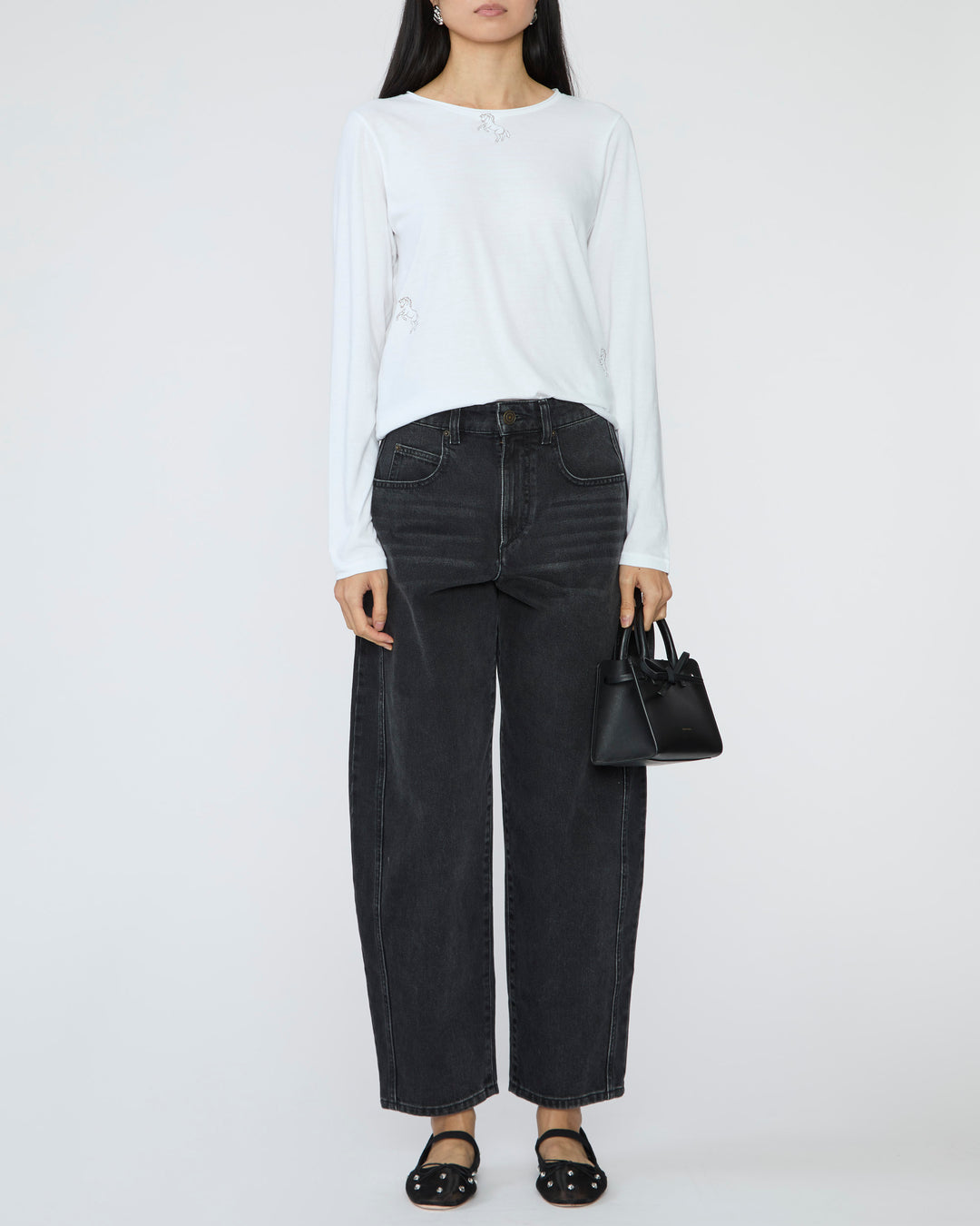CATHERINEGEE Embroidered Cotton Long Sleeve T-Shirt in Horse