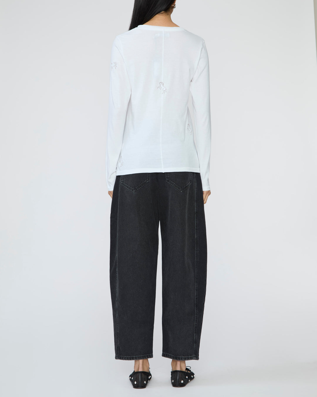 CATHERINEGEE Embroidered Cotton Long Sleeve T-Shirt in Horse
