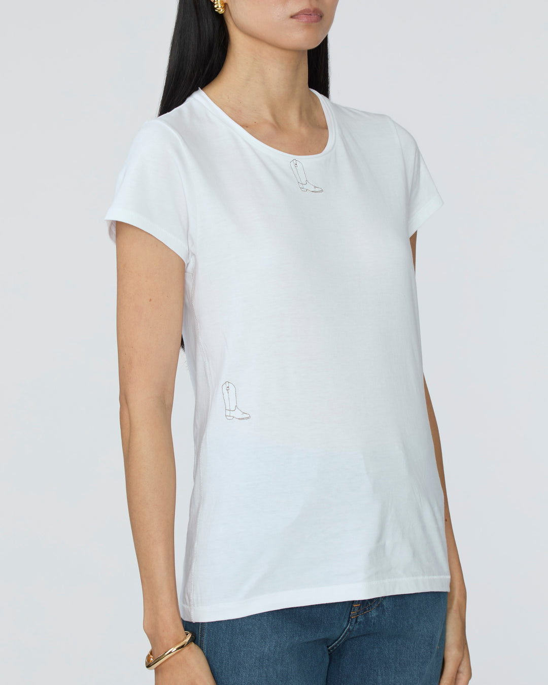 CATHERINEGEE Embroidered Cotton T-Shirt in Boot