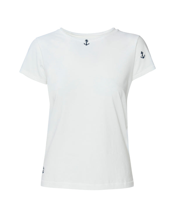 CATHERINE GEE Embroidered Cotton T-Shirt in Anchor