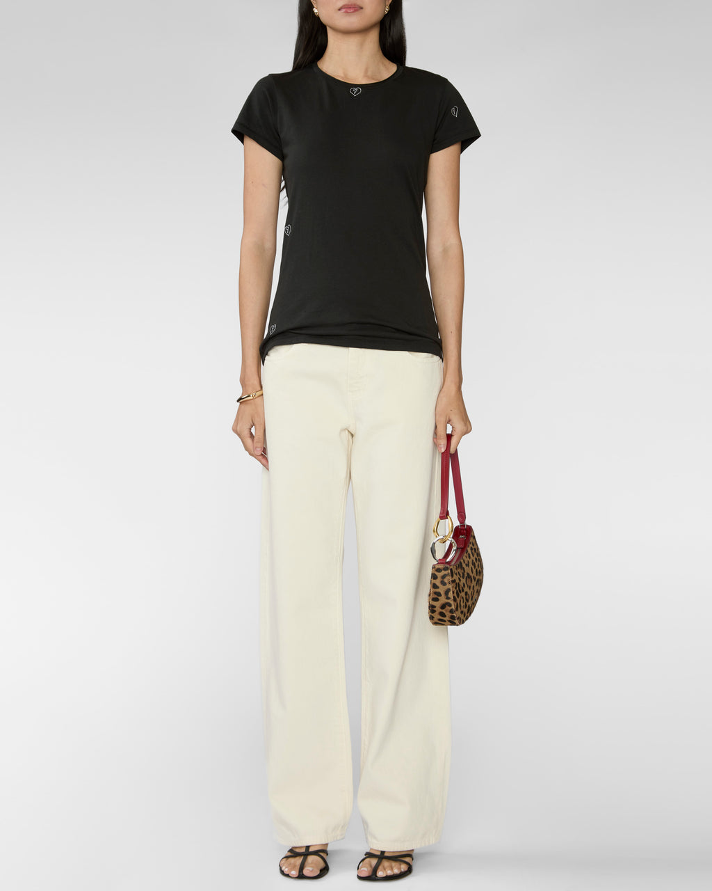 CATHERINE GEE Embroidered Cotton T-Shirt in Bolt Heart