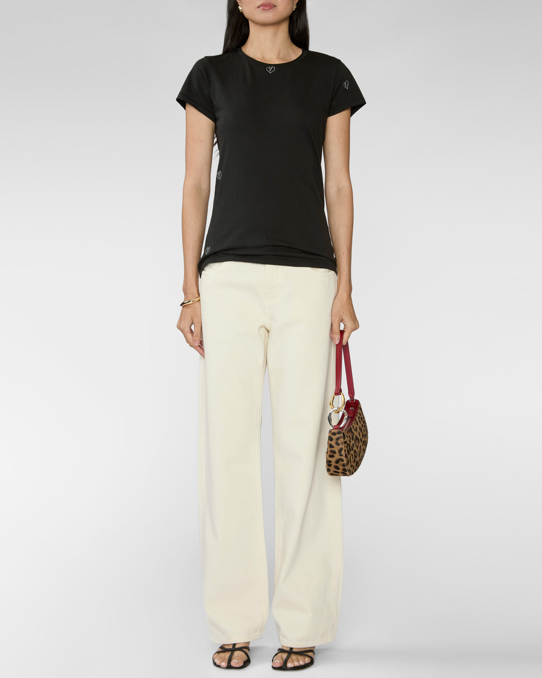 CATHERINE GEE Embroidered Cotton T-Shirt in Bolt Heart