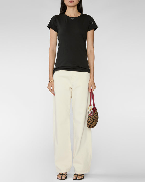 CATHERINE GEE Embroidered Cotton T-Shirt in Bolt Heart