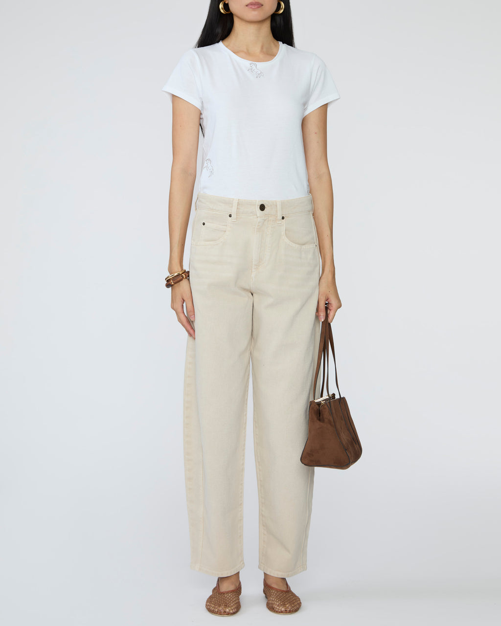 CATHERINEGEE Embroidered Cotton T-Shirt in Horse