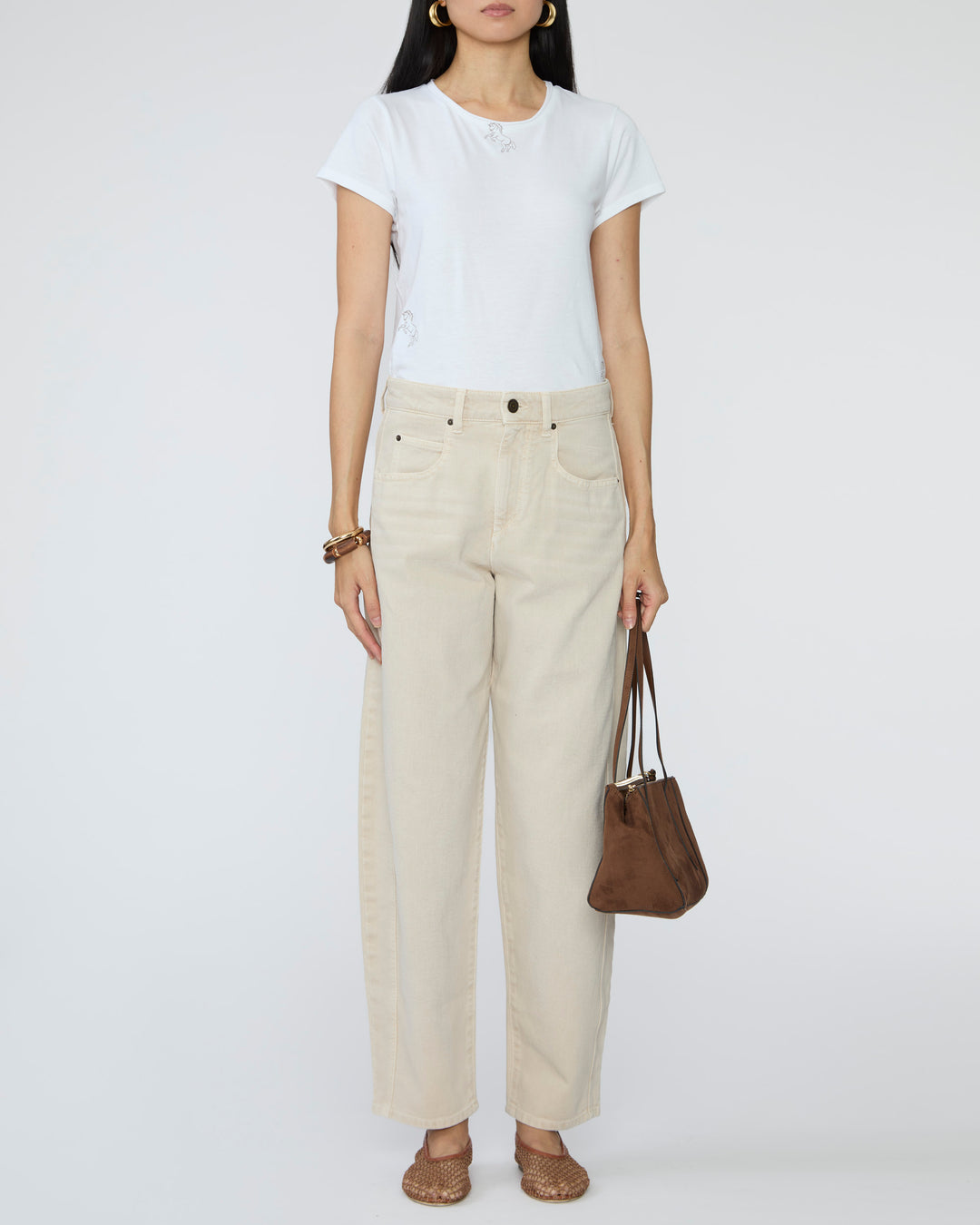CATHERINEGEE Embroidered Cotton T-Shirt in Horse
