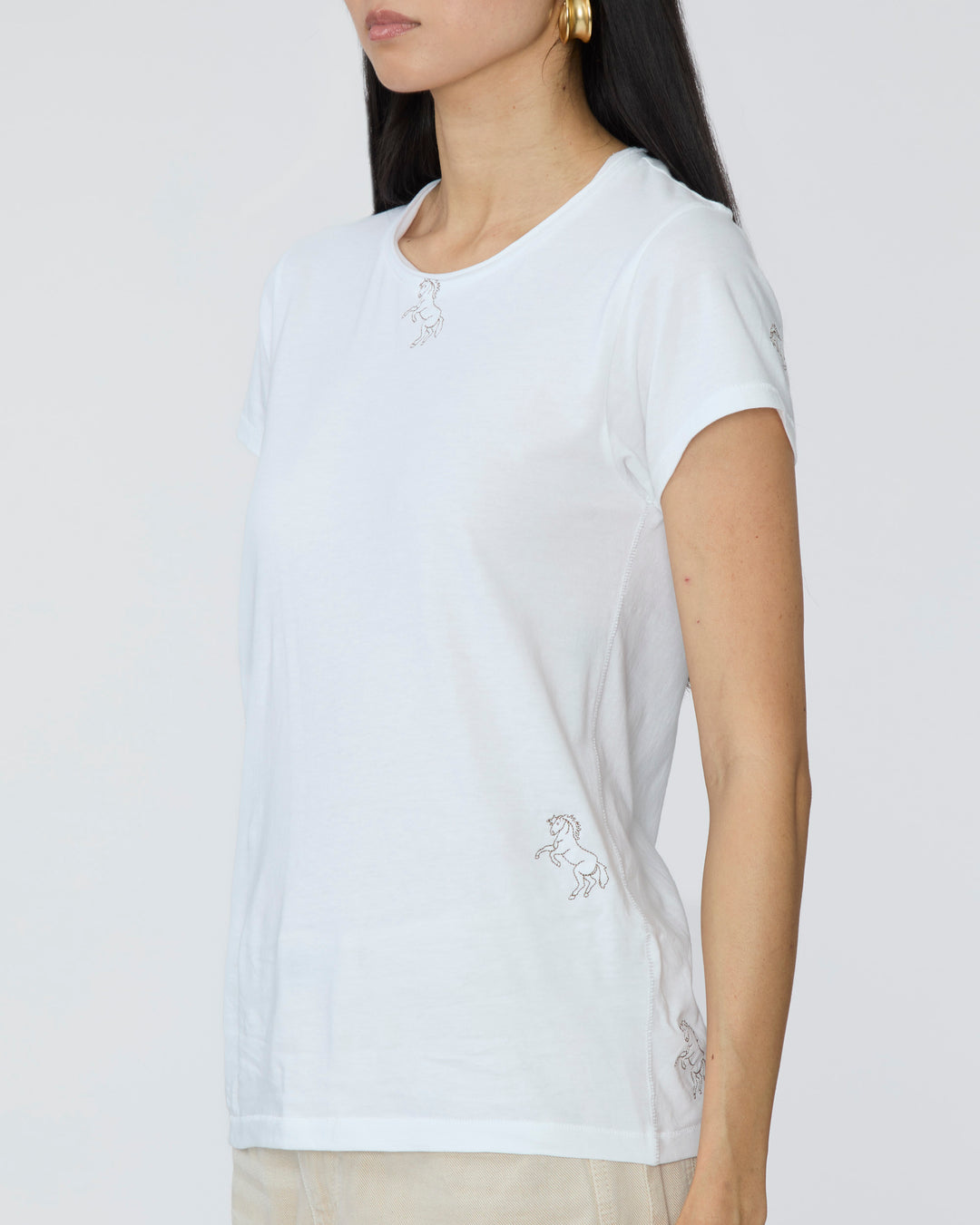 CATHERINEGEE Embroidered Cotton T-Shirt in Horse