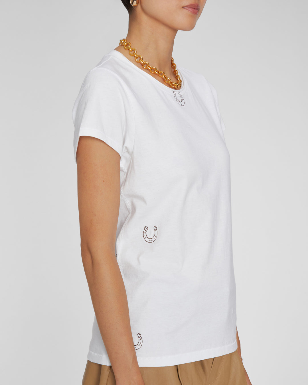 CATHERINEGEE Embroidered Cotton T-Shirt in Horseshoe