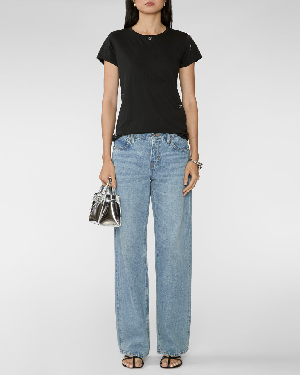 CATHERINE GEE Embroidered Cotton T-Shirt in Black Star