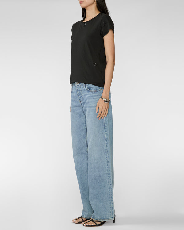 CATHERINE GEE Embroidered Cotton T-Shirt in Black Star
