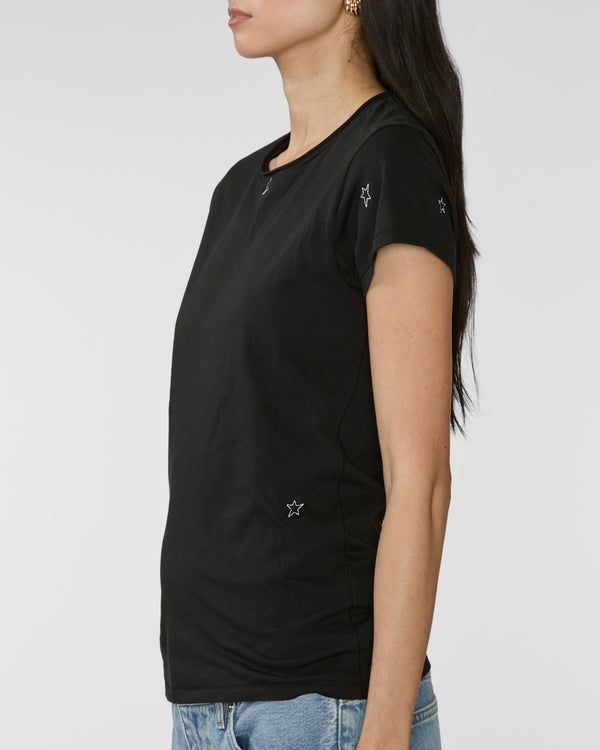 CATHERINE GEE Embroidered Cotton T-Shirt in Black Star
