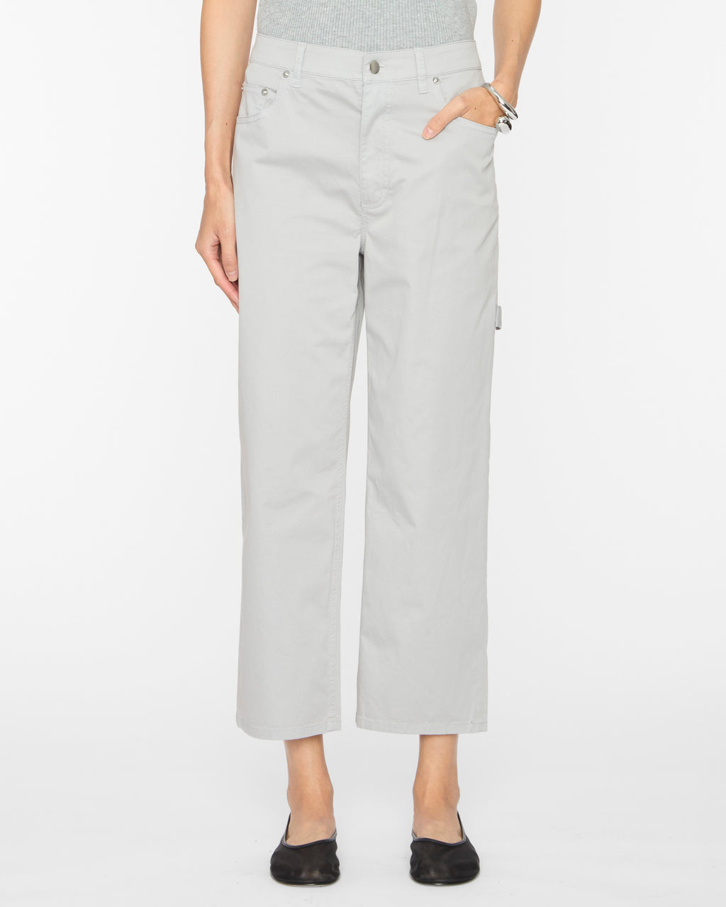 Garment Dyed Silky Cotton Cropped Slouchy Cargo Jeans