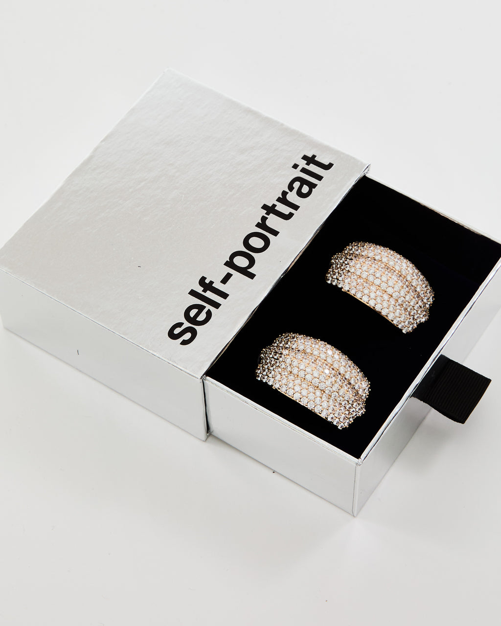 SELF PORTRAIT Gold Crystal Ridged Earrings