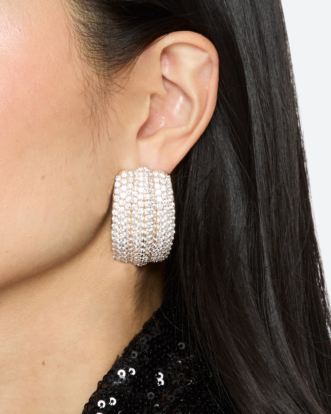 SELF PORTRAIT Gold Crystal Ridged Earrings