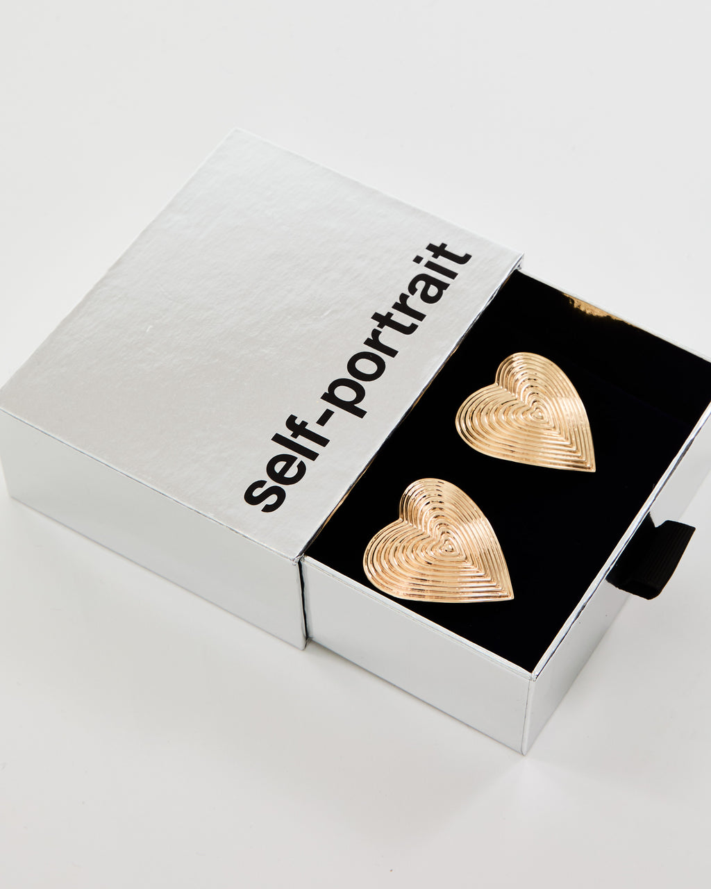 SELF PORTRAIT Gold Heart Ridged Earrings