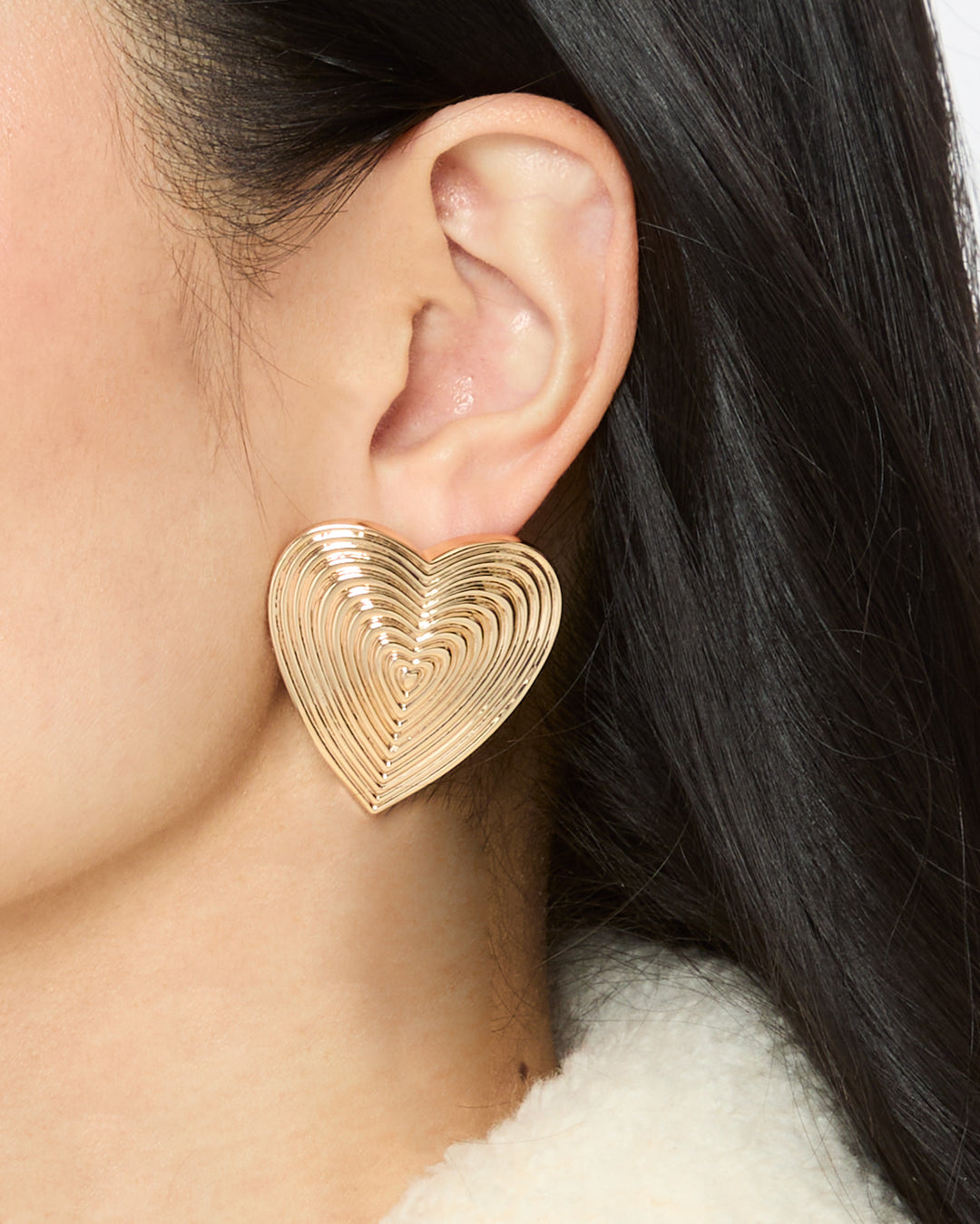 SELF PORTRAIT Gold Heart Ridged Earrings