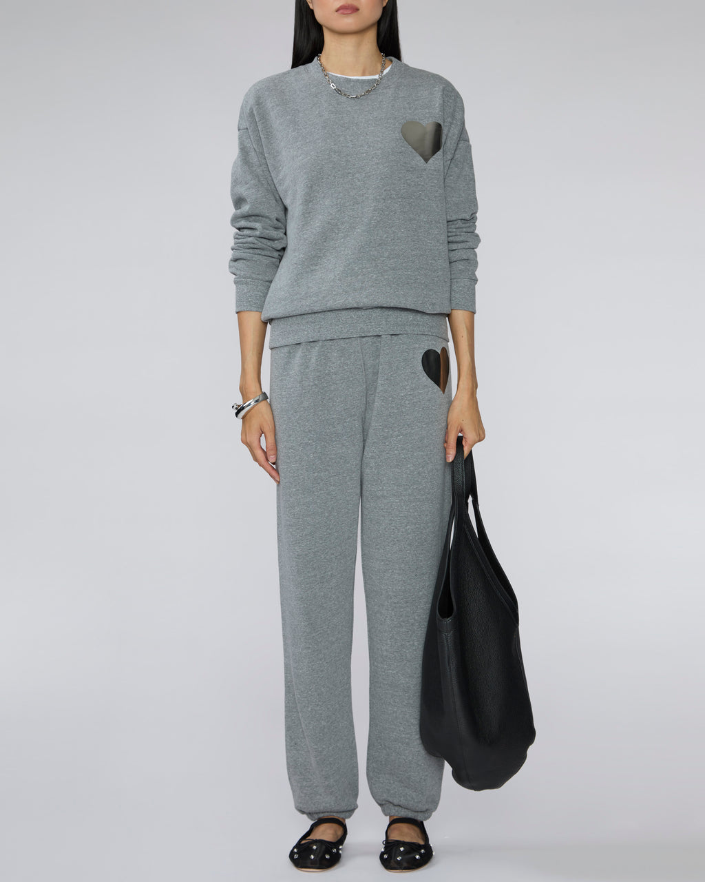 SPRWMN Heart Logo Sweatshirt in Dark Heather Grey