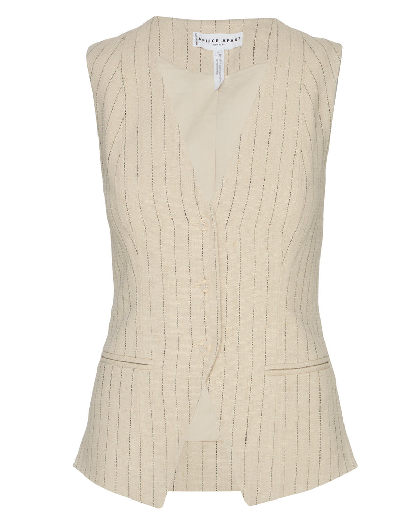 APIECE APART Helena V - Neck Vest in Striped Flax