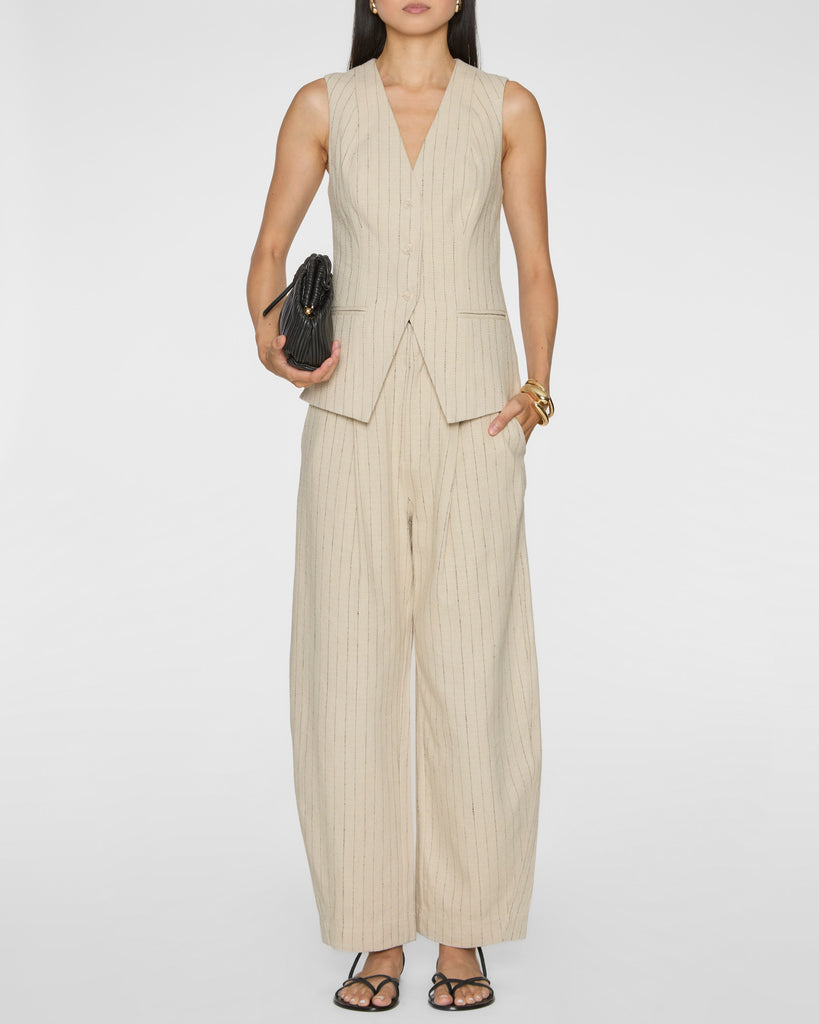 APIECE APART Helena V - Neck Vest in Striped Flax