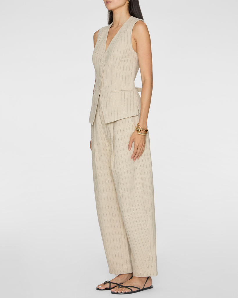 APIECE APART Helena V - Neck Vest in Striped Flax