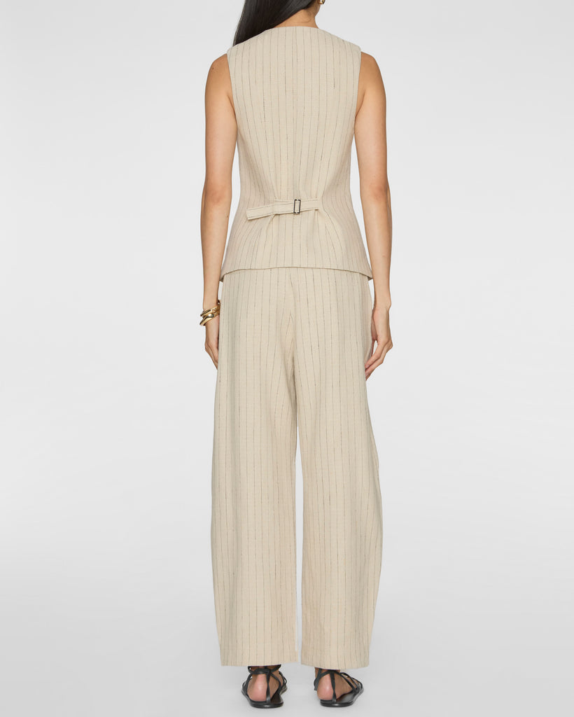 APIECE APART Helena V - Neck Vest in Striped Flax