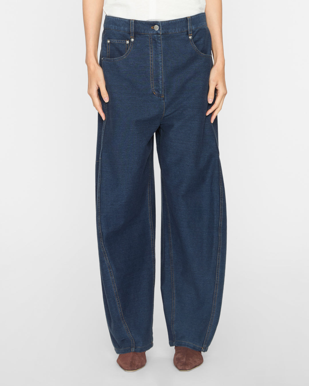TIBI Indigo Barre Denim Knit Sid Jean