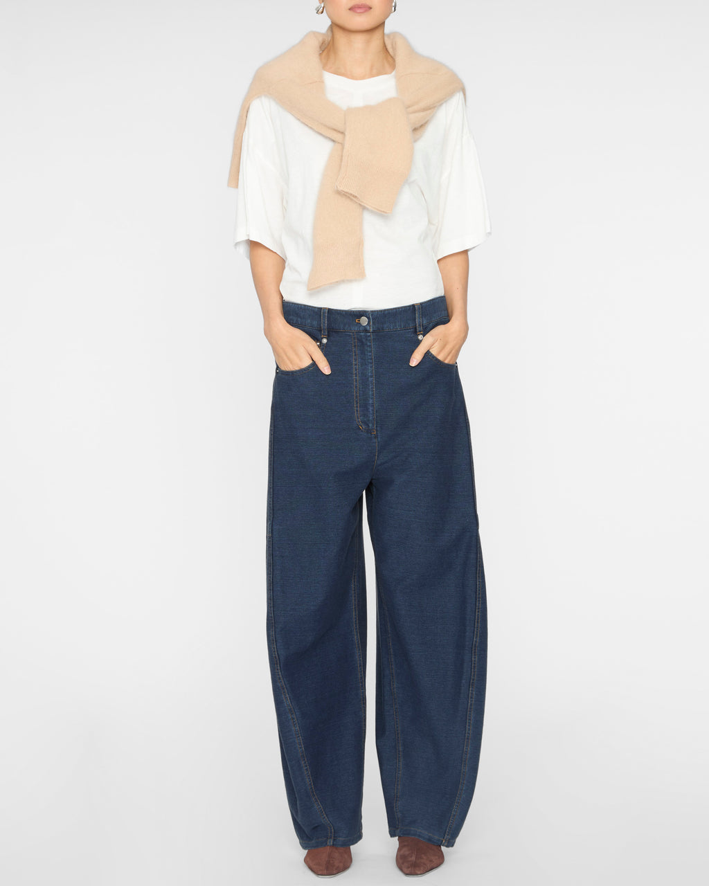 TIBI Indigo Barre Denim Knit Sid Jean