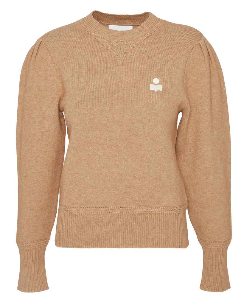 Kelaya Crew Neck Puff Sleeve Sweater in Camel