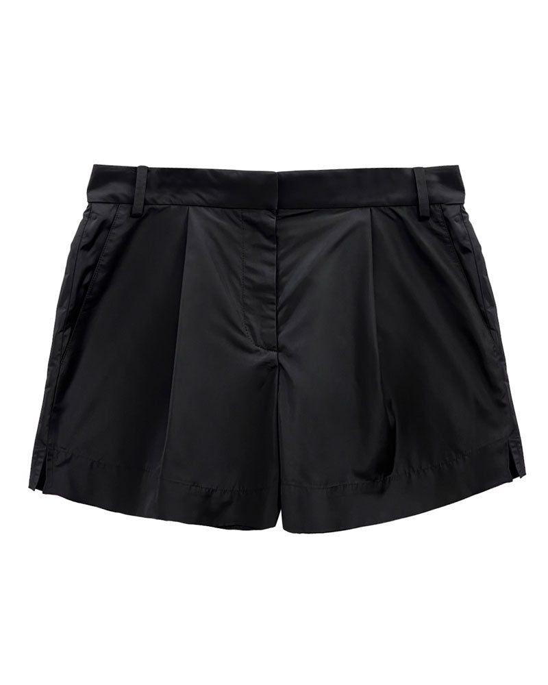 Tibi Italian Sporty Nylon Pleated Short in Black