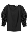 Tibi Italian Sporty Nylon Shirred Sleeve Top in Black