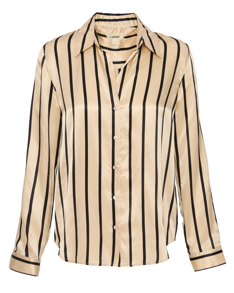 Tyler Long Sleeve Blouse in Almond/Black Stripe