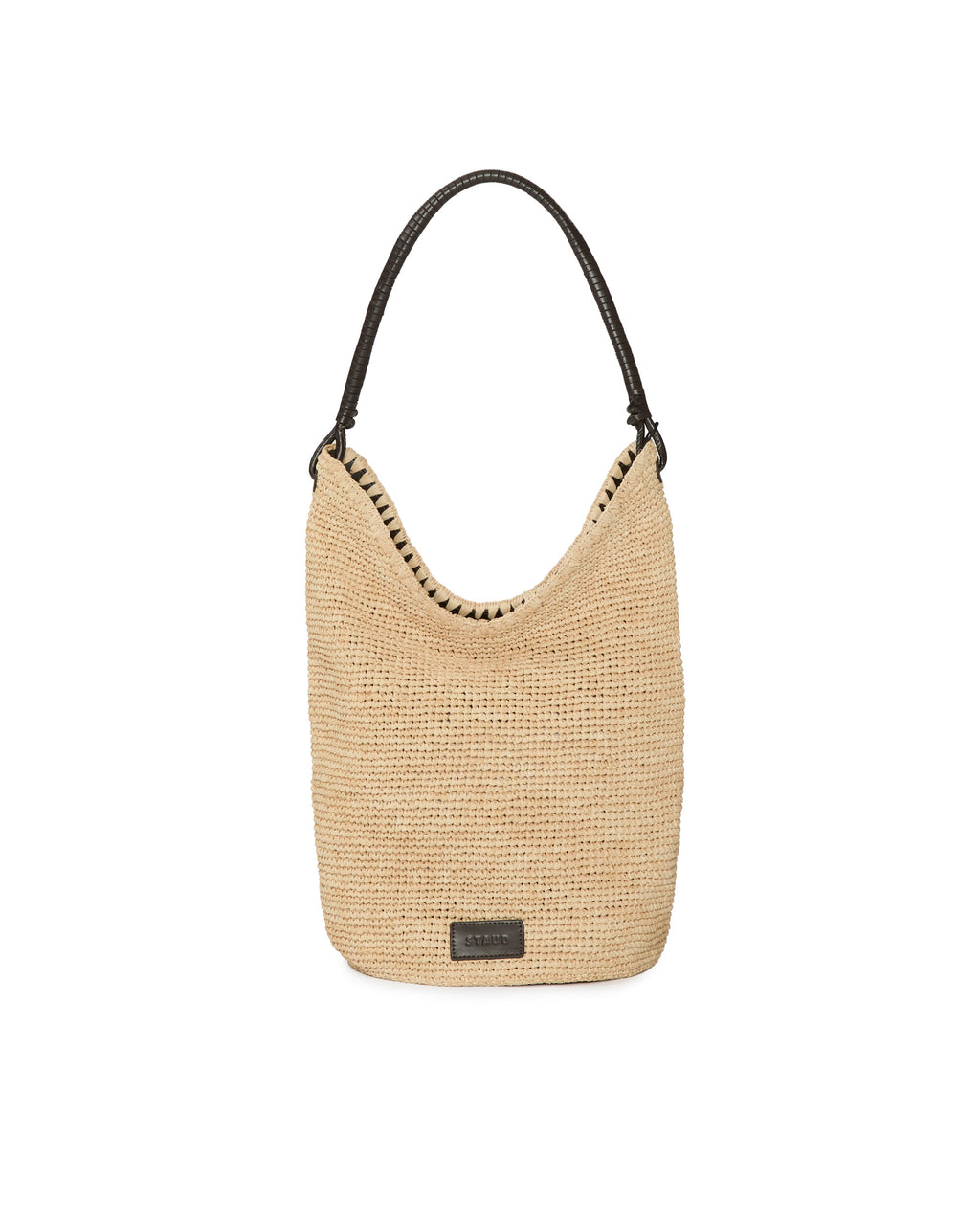 Staud Lani Large Raffia Bucket Bag Natural