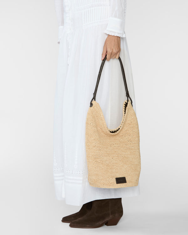 Staud Lani Large Raffia Bucket Bag Natural