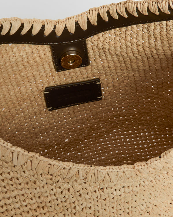 Staud Lani Large Raffia Bucket Bag Natural