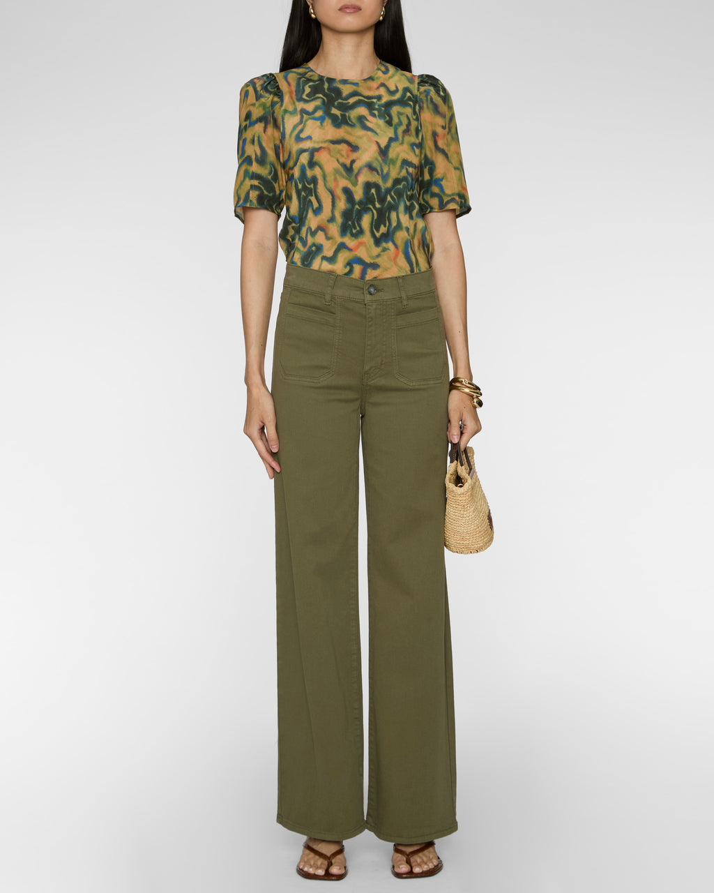 FRAME Le Slim Palazzo Modernist Pocket in Grasshopper
