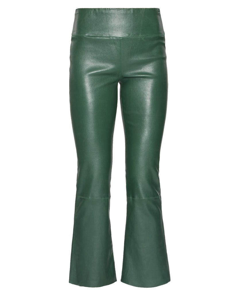 Leather Crop Flare Legging in Ivy