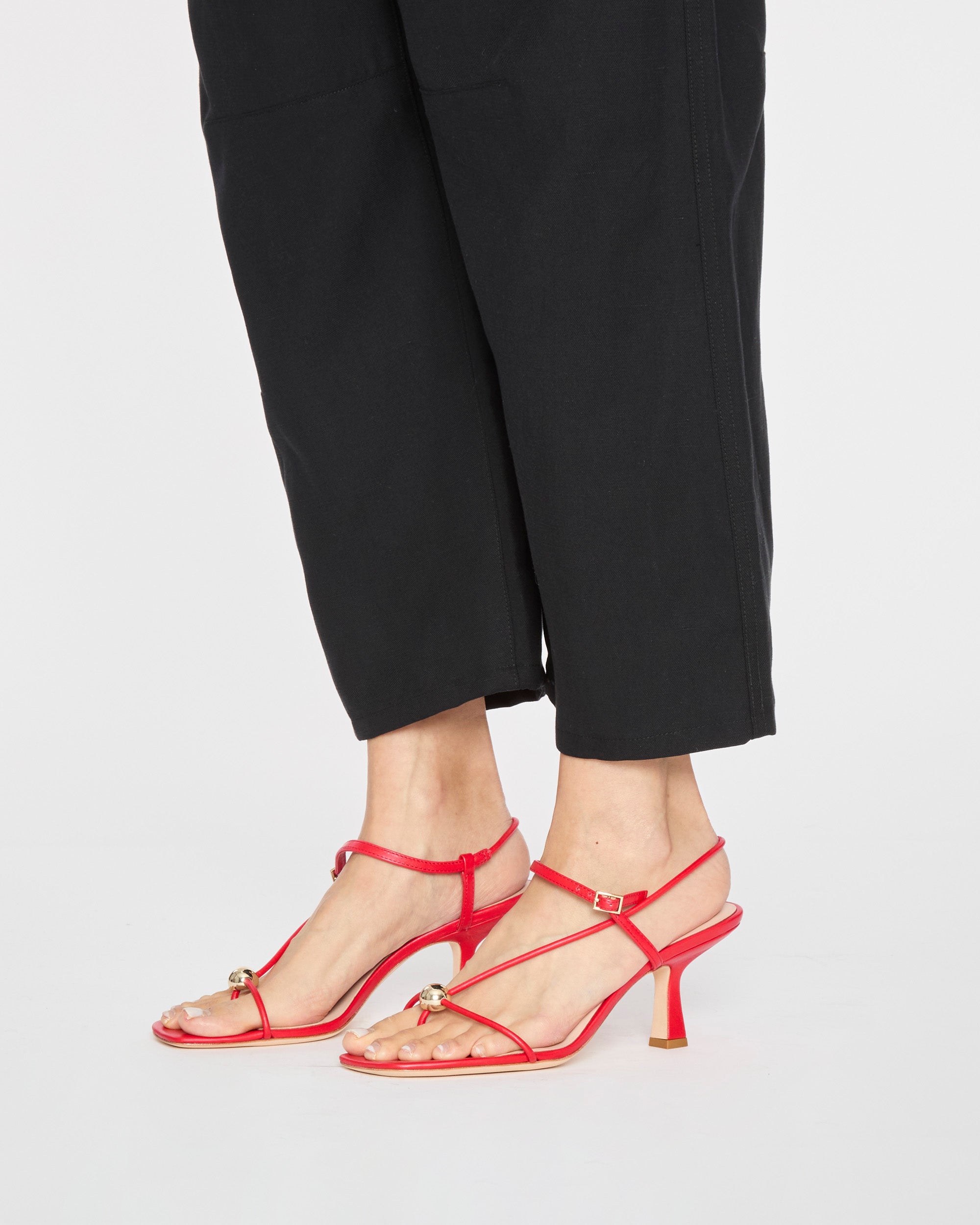LOEFFLER RANDALL Triana Strappy Mid-Heel Sandal with Ball in Red